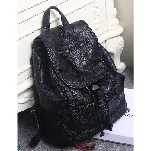  New Embroidered Women's Bag Fashion College Style Student Big School Bag Washed Leather Backpack Trendy Women's Backpack