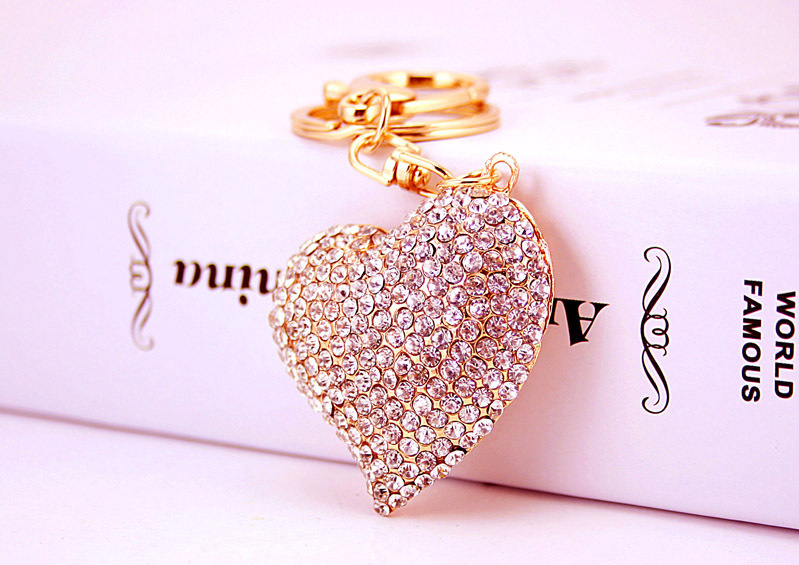 38g Weight Alloy, Metal Material Heart Pattern Unisex Gender White Color Kuxi Ornament White Rhinestone Peach Heart Car Key Ring Metal Pendant Women's Bag Accessories Couple Love Key Chain 2