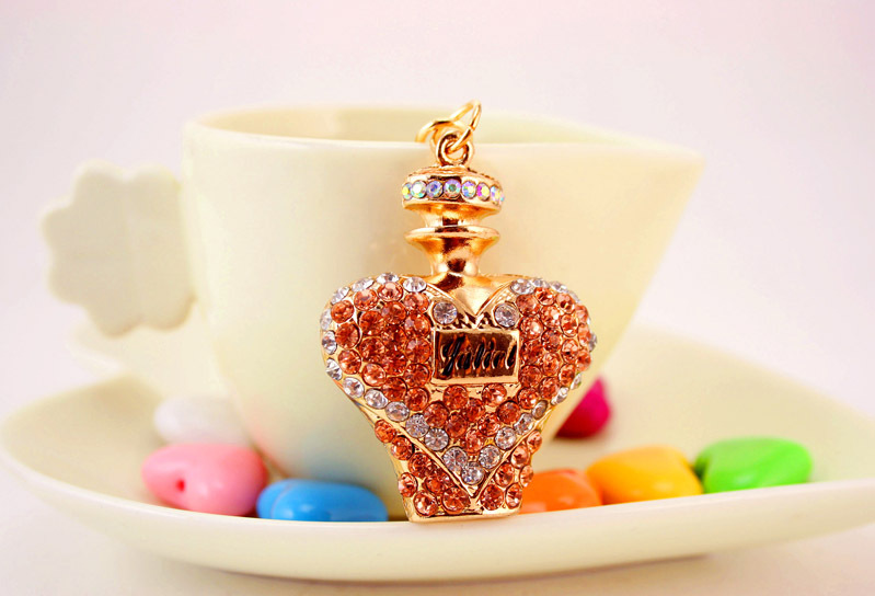 41g Weight Alloy, Metal Material Animal Pattern Unisex Gender Pink, Purple, Blue, Peach Color Crystal Diamond Perfume Bottle Women's Car Keychain 10