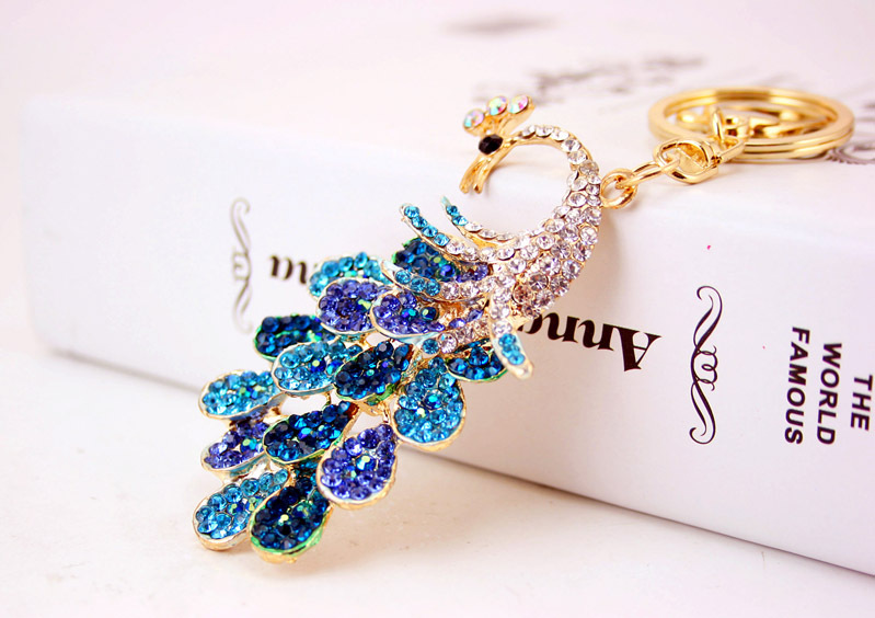 41g Weight Alloy, Metal Material Animal Pattern Unisex Gender Pink, Purple, Red, Blue, Gold Color Creative Diamond Peacock Keychain 6
