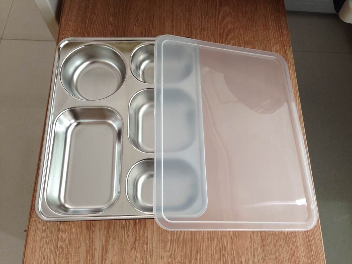 厂家直销快餐盘，加深加厚带盖不锈钢快餐盒，食堂分格餐盘饭盒