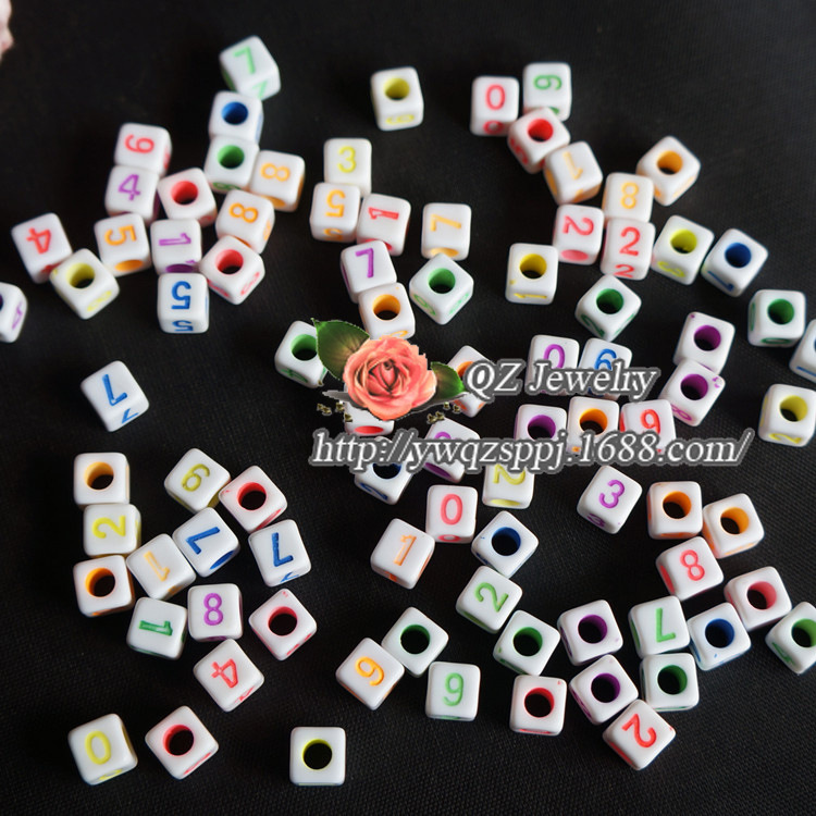 Factory direct sales of 7mm acrylic square water-washed letter beads, Arabic numeral beads, string accessory materials detail image 4