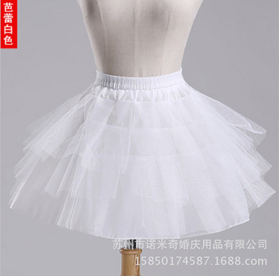 批发外贸新娘婚纱无骨裙撑 三层硬网纱红黑白儿童礼服衬裙lolita|ru