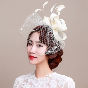 Party hats Fedoras hats for women European style linen handmade headdress retro veil feather Party Wedding lady hat