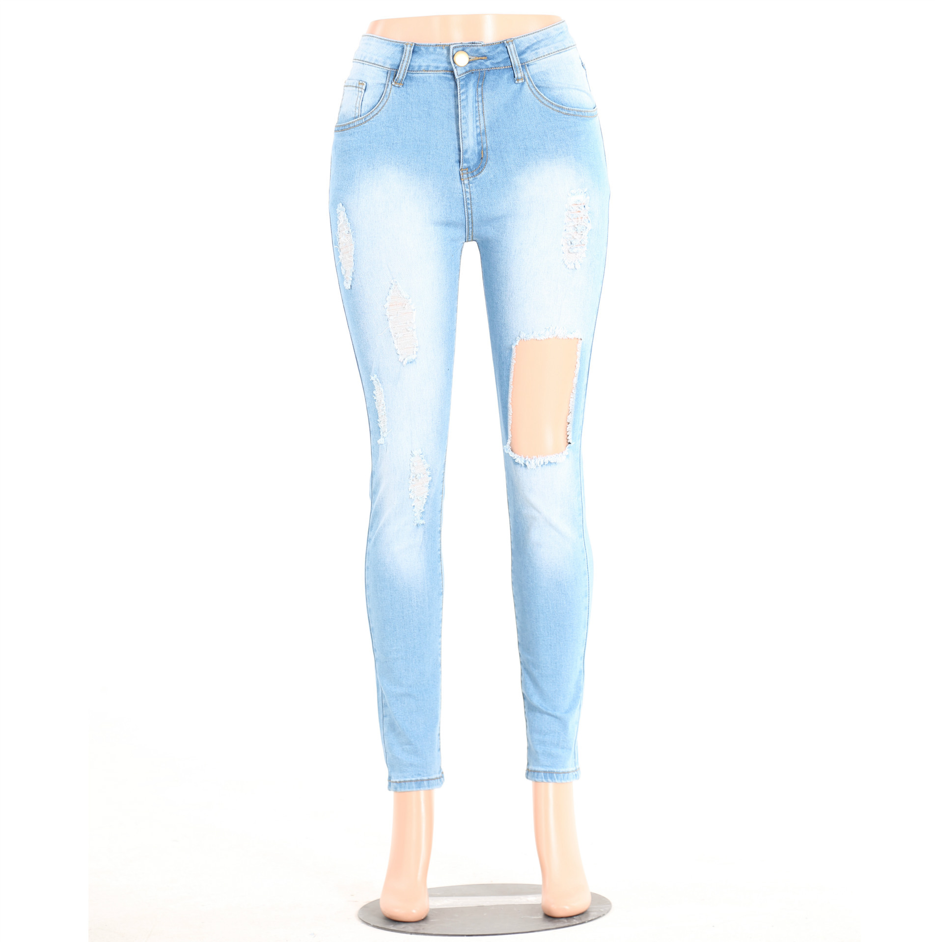 High Waist Ripped Slim Casual Jeans NSYB65153