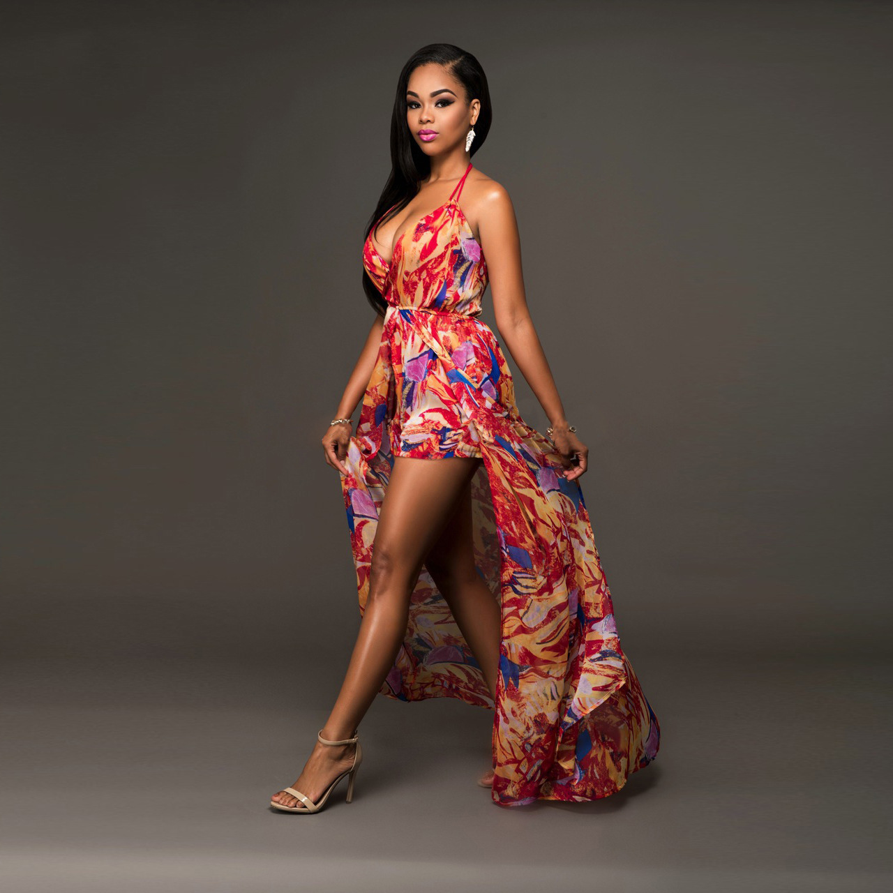 Halter Backless Bohemian Printed Sleeveless Maxi Dresses