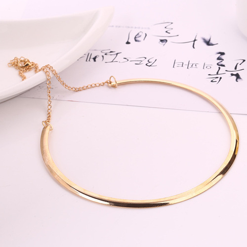 Han Huohuo and Xu Haoying's same style metal thin circle polished necklace, runway thin choker short collarbone chain, sweater chain