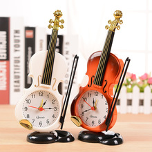 创意学生礼物仿真小提琴闹钟创意乐器造型桌面时钟客厅塑料摆件
