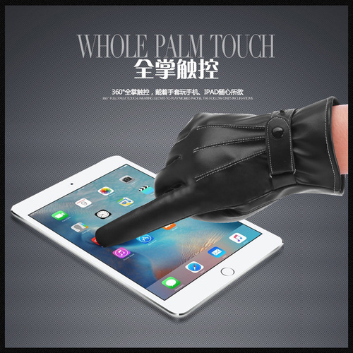 Warm and velvet autumn touch screen windproof motorcycle driving and riding outdoor Korean version three-line winter leather gloves