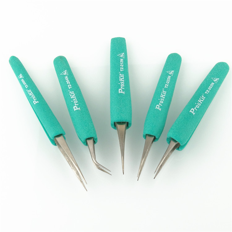 台湾宝工不锈钢无磁精密防静电防滑软柄特尖顺尖镊子弯嘴尖嘴镊子