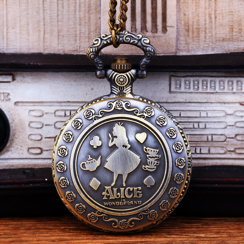 Large European and American Alice in Wonderland dress pocket watch Alice pocket watch 9075