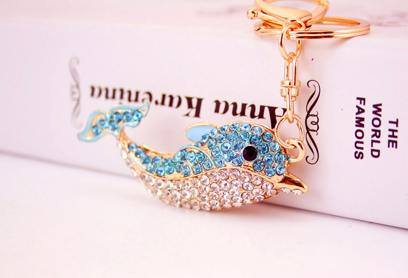 34g Weight Alloy, Metal Material Animal Pattern Unisex Gender Pink, Red, Blue, Black Color  Creative Cute Rhinestone Dolphin Keychain 4