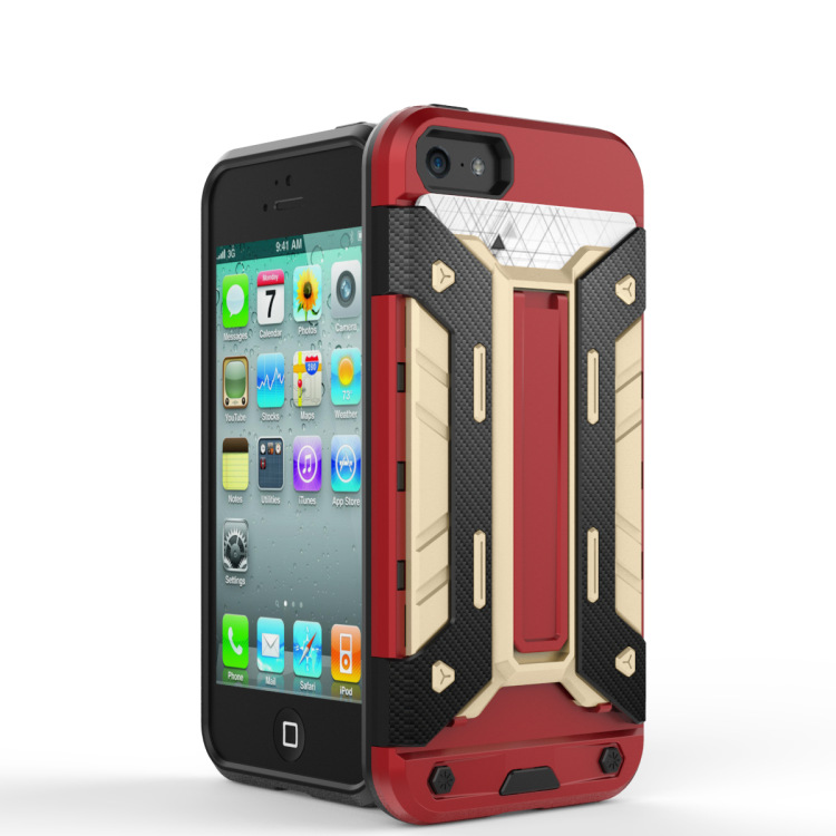 支架保护壳_5s钢铁侠手机壳插卡铠甲 5se三合