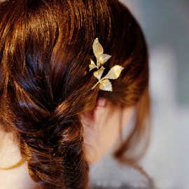 森系 Simple temperament hair clip 金属质感树叶 叶子发夹边夹