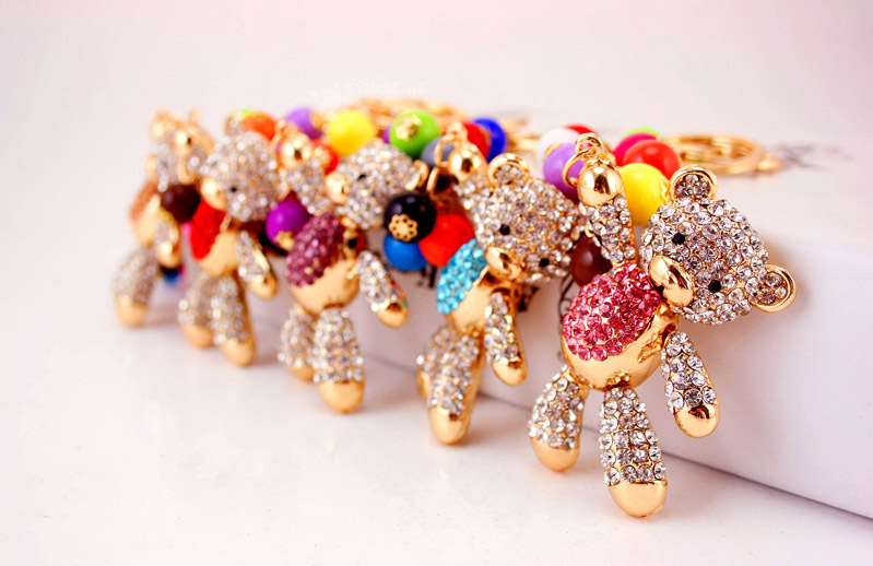 49g Weight Travel Occasion Alloy, Metal Material Doll Pattern Unisex Gender Pink, Purple, Red, Blue, Peach Color Korean  Creative Cute Diamond Cartoon Bear Car Keychain 2