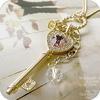 Accessory, long golden crystal with amethyst, necklace, sweater, Korean style