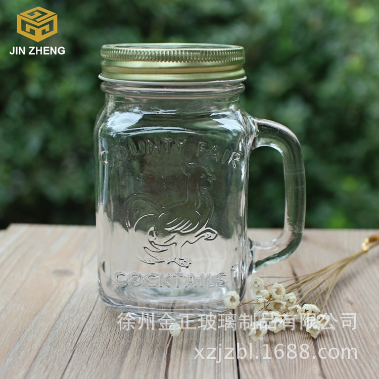 厂家 16oz 450ml 玻璃把子杯 饮料瓶冷泡茶瓶蜡烛杯 蜂蜜瓶