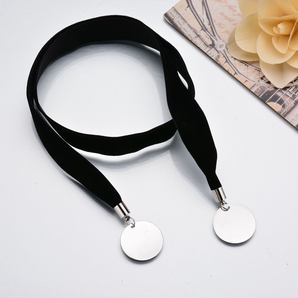 Streetwear Style Gold, Silver Color Wafer Pendant Velvet Necklace Free Adjustment Collar