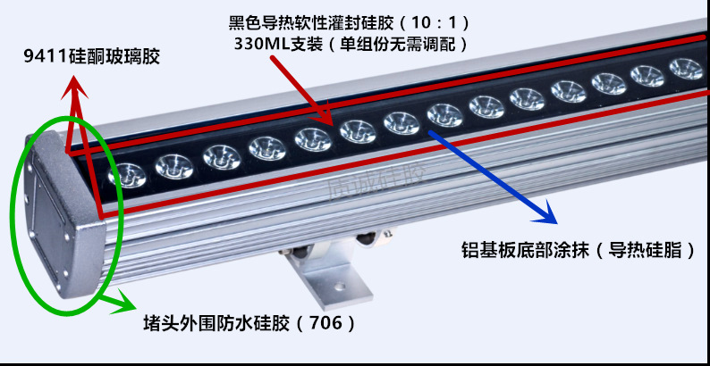 洗墙灯胶水部位