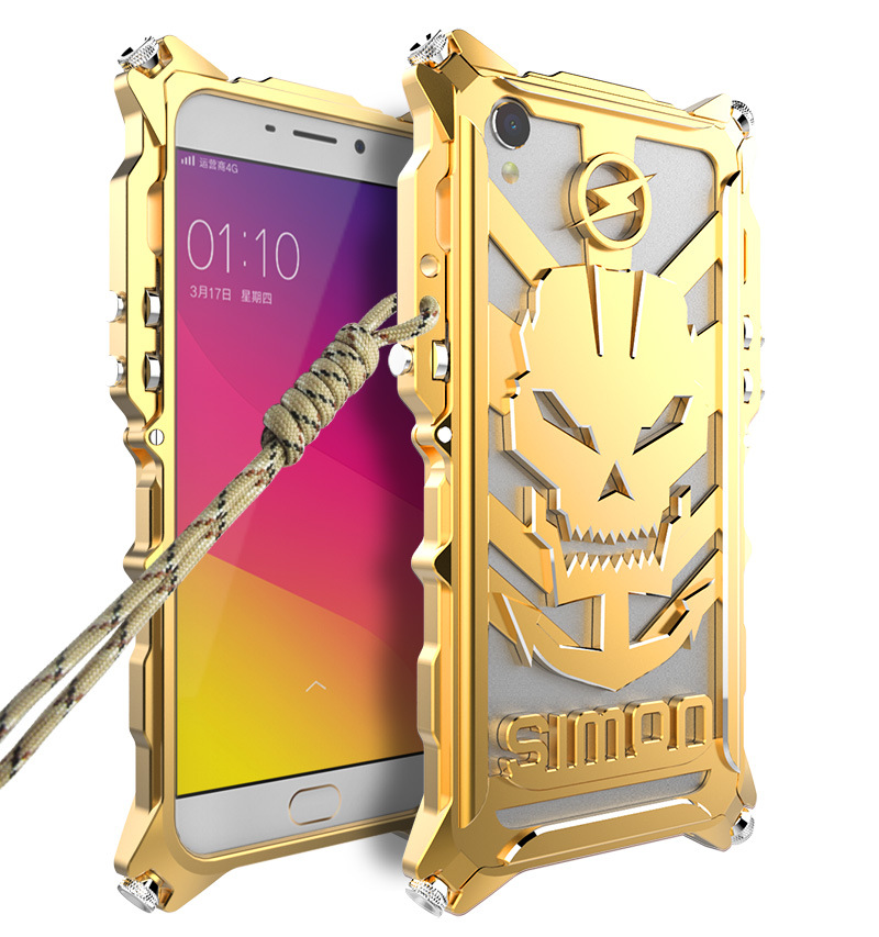 SIMON Mechanical Arm Skull Punk Premium Aluminum Metal Bumper Shockproof Case Cover for OPPO R9