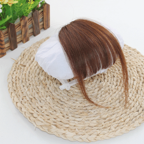 Wig with sideburns and bangs, medium thick style, natural bangs