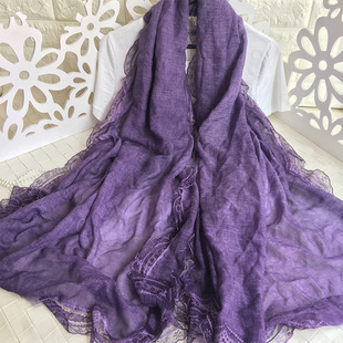 All-match Spring and Autumn Women's Elegant Fresh Solid Color Lace Super Beautiful Bali Yarn Sunscreen Scarf Dual-use Shawl