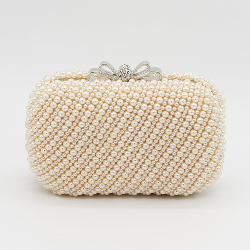 New Sweet Lady Bow Double-Side Pearl Clutch Bag for Banquet