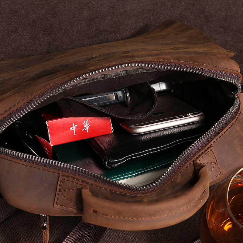 Head layer cowhide business handheld briefcase, single shoulder crossbody men's crazy horse leather bag, trendy_voghion.com