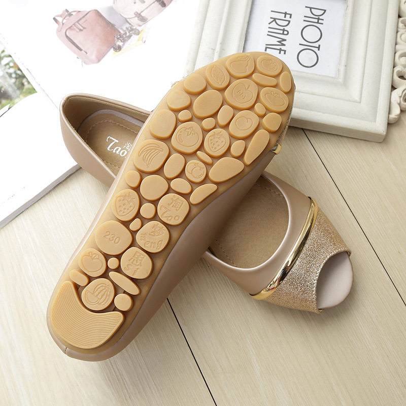 Giày bệt nữ mũi cá peep-toe đế chống trơn, kiểu Hàn, gót thấp 1–3 cm — Màu trắng, Màu đen, Vàng địa phương chi tiết 27