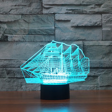 2022外貿新款創意帆船 3D燈 七彩觸控充電LED視覺燈 禮品聖誕台燈