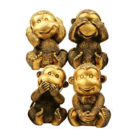 黄铜猴子摆件黄铜四不猴不听不说不看不动猴黄铜器