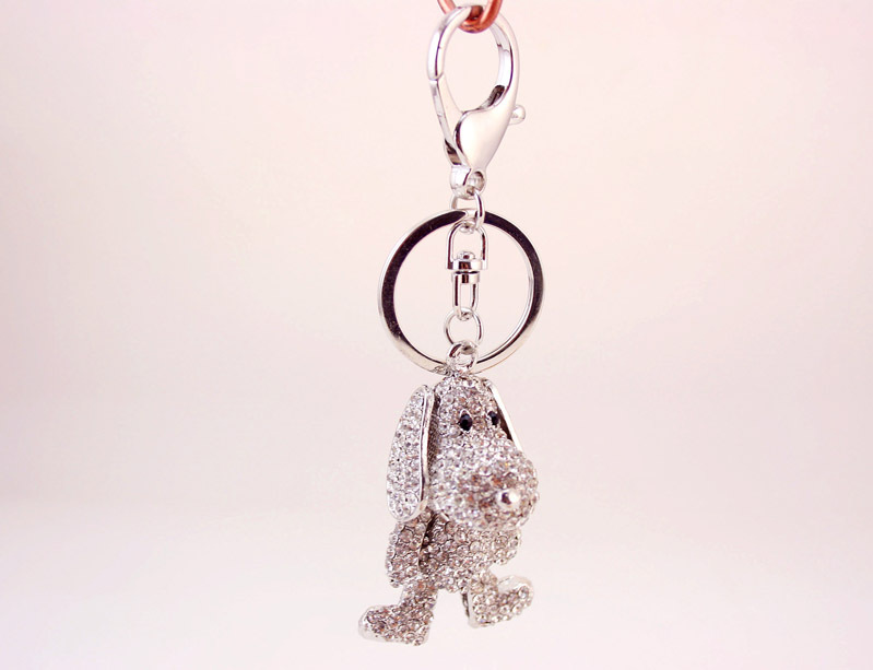 Creative Cute Diamond Silver Puppy Car Keychain display picture 6