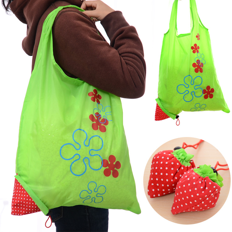 草莓袋定做LOGO环保袋创意折叠购物袋手提收纳涤纶包Shopping bag|ru
