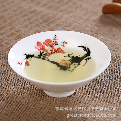 Dehua ceramic bamboo hat cup, imitation hand-painted high white porcelain tea cup, thin blue and white tea cup, tea cup, plum, orchid, bamboo and chrysanthemum