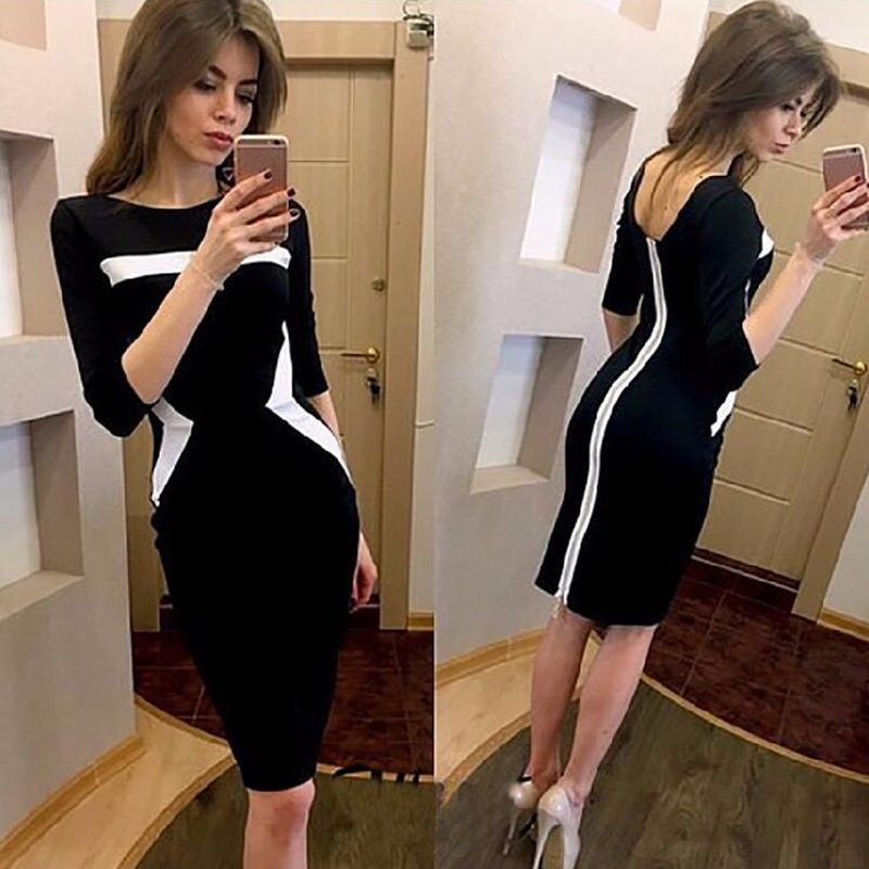 2016 vụ nổ AliExpress sọc cổ áo hình học vuông khâu váy "điểm" 	váy buộc dây eo