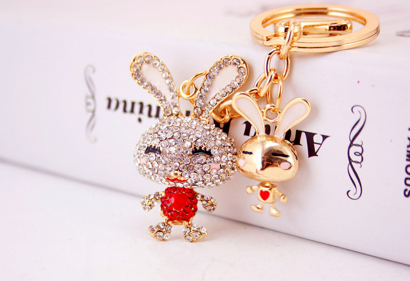 35g Weight Alloy, Metal Material Rabbit Pattern Unisex Gender Pink, Purple, Red, Blue, Peach Color Korean Creative Cute Diamond Cartoon Bunny Car Keychain 7