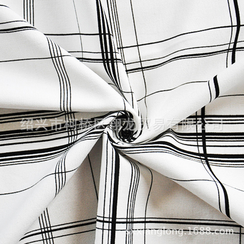 【翔龙印花 XL贵族麻-21】几何多线条格纹棉麻印花面料