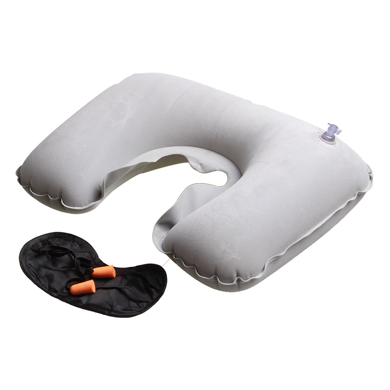 旅游三寶汽車枕植絨充氣護(hù)頸枕頭 旅行耳塞眼罩u型枕三件套R(shí)-6402