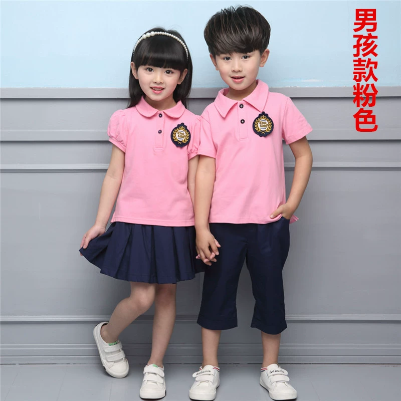 Форма для учащихся начальной школы, детское поло, рукава, набор, летняя одежда для детского сада, с короткими рукавами, детская одежда
