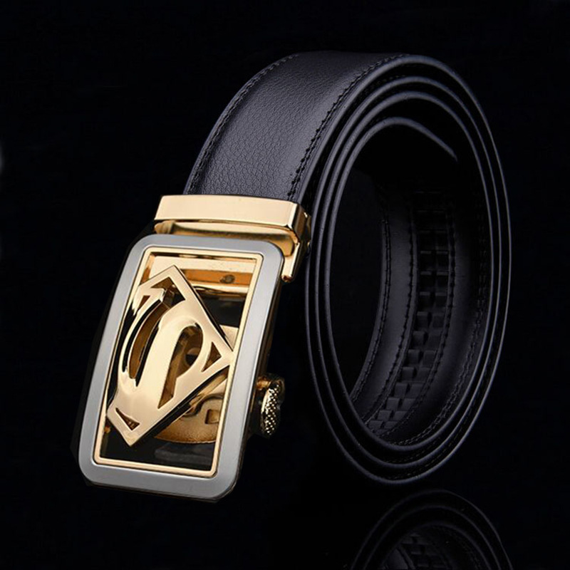 Novo cinto masculino popular de couro de duas camadas, cinto de couro de vaca, cinto com fivela automática, estilo tendência da moda Superman_voghion.com