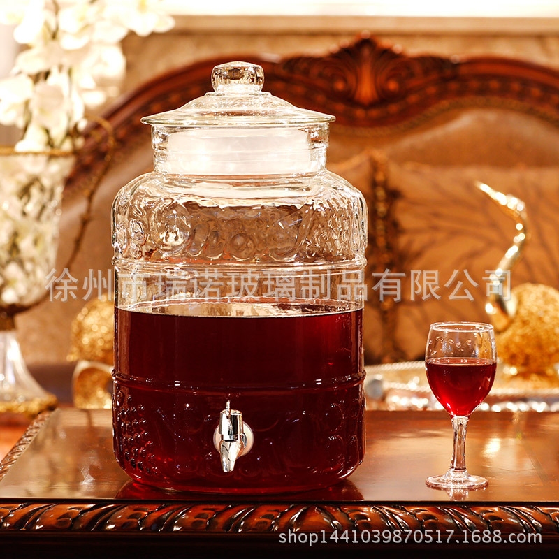 无铅泡酒瓶带龙头酿葡萄酒玻璃瓶 雕花药酒瓶酵素瓶大号酒坛