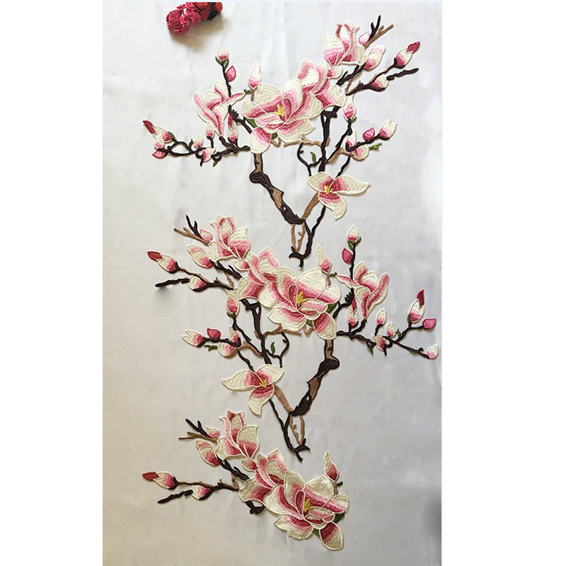 DIY大号水溶刺绣玉兰花布贴 无背胶 高档礼服旗袍舞台装辅料时尚
