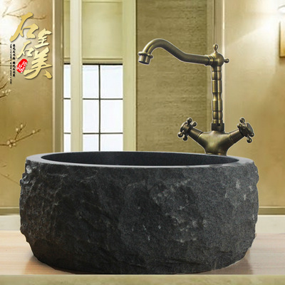 天然石台上盆艺术盆椭圆形石头仿复古圆大盆洗脸盆池大理石洗手盆|ms