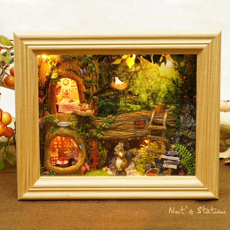 Wisdom House DIY Cottage Nut Small Piece Frame Can Hang Wall Handmade Assembled Architectural Model Toys Birthday Gift