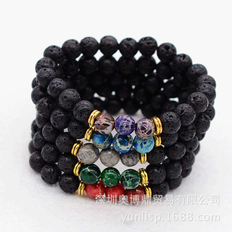 速卖通ebay爆款 七彩瑜珈玛瑙能量火山石佛珠
