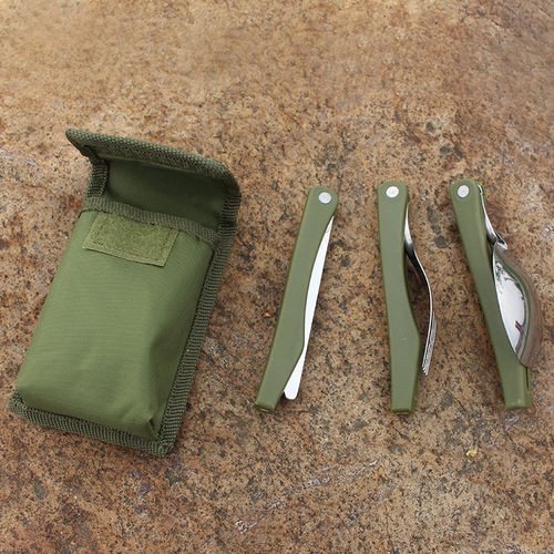 Concave-convex outdoor camping picnic tableware travel folding three-piece set stainless steel folding knife, fork and spoon cross-border AT6382