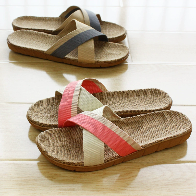 2023 новые летние льняные тапочки, впитывающая пот легкая домашняя обувь, офисная Мужская и женская парная обувь для дома оптом