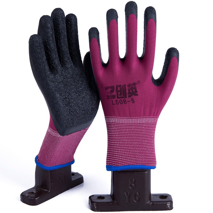 觉田创英 L508涤纶乳胶皱纹劳保手套 手部防护耐磨 平挂手套
