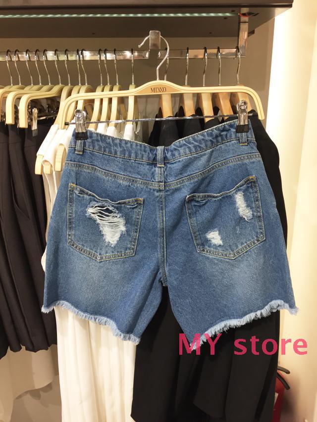MIXX*韓國牛仔短褲*下擺毛邊~做舊破洞處理!5