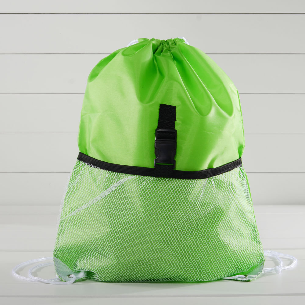 定做抽绳束口双肩背包210D涤纶布环保收纳袋带网格口袋可印logo